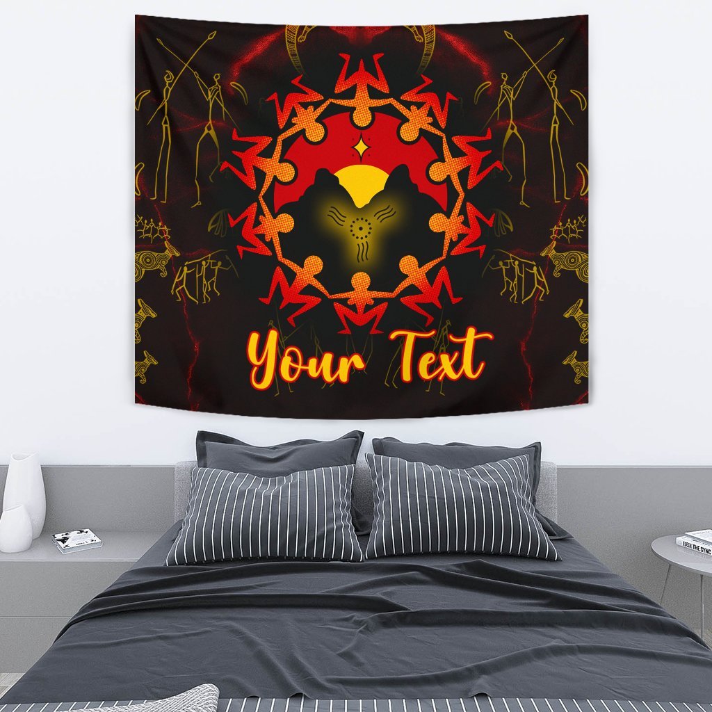 Custom Aboriginal Tapestry - Australia Map and Indigenous Flag - Vibe Hoodie Shop