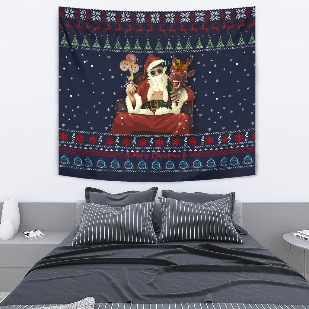 Celtic Ugly Christmas Tapestry - Gangster Santa with Reindeer - - Vibe Hoodie Shop