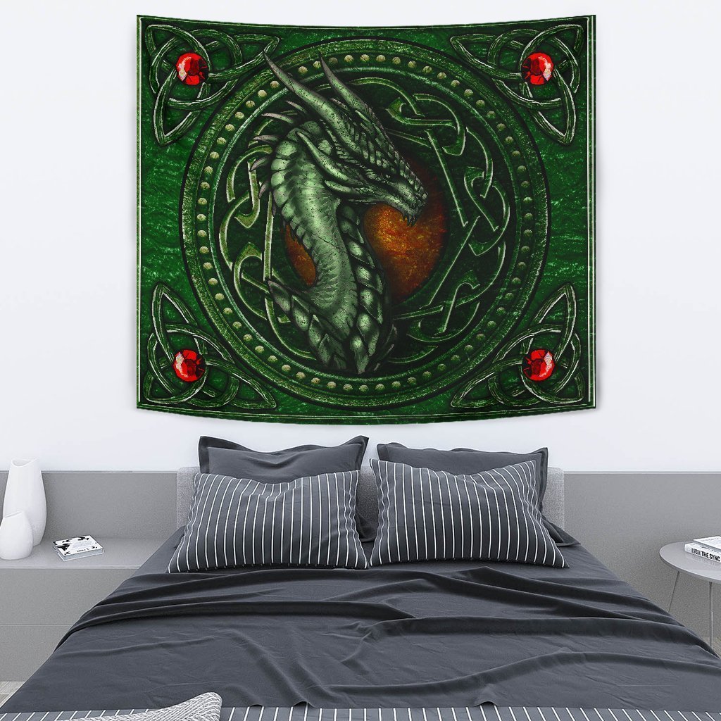 Celtic Dragon With Celtic Knot Tapestry (Green) - Vibe Hoodie Shop