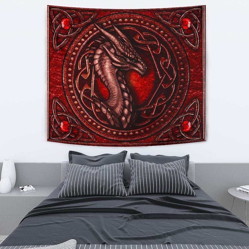 Celtic Dragon With Celtic Knot Tapestry (Red) - Vibe Hoodie Shop