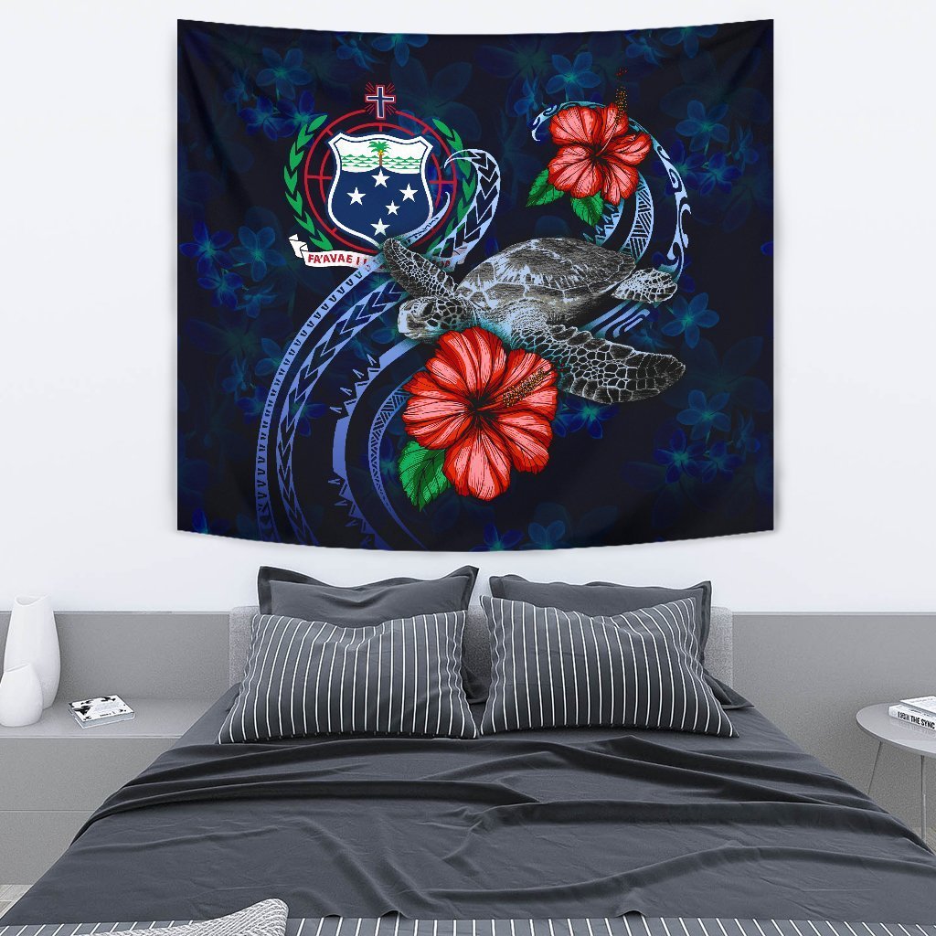 Samoa Polynesian Tapestry - Blue Turtle Hibiscus - Vibe Hoodie Shop