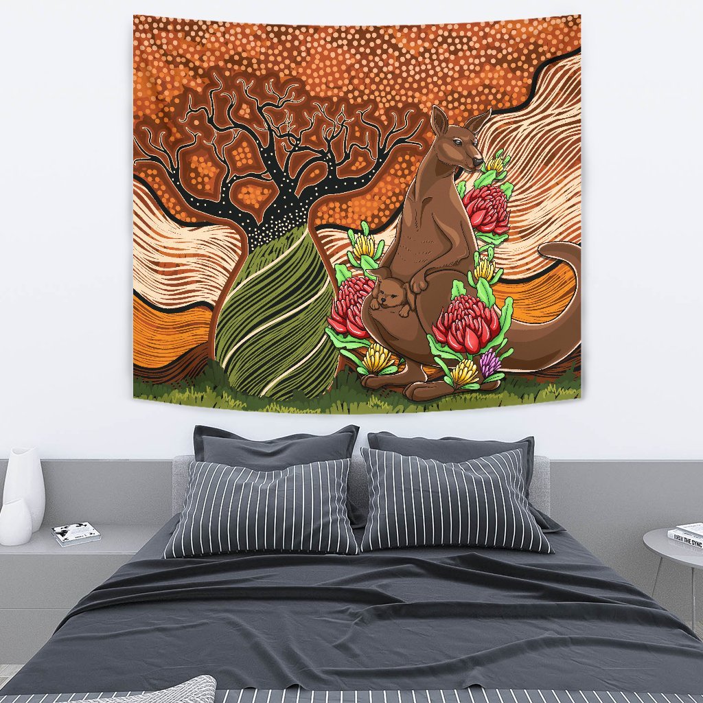 Aboriginal Tapestry - Kangaroo With Indigenous Tree - Vibe Hoodie Shop