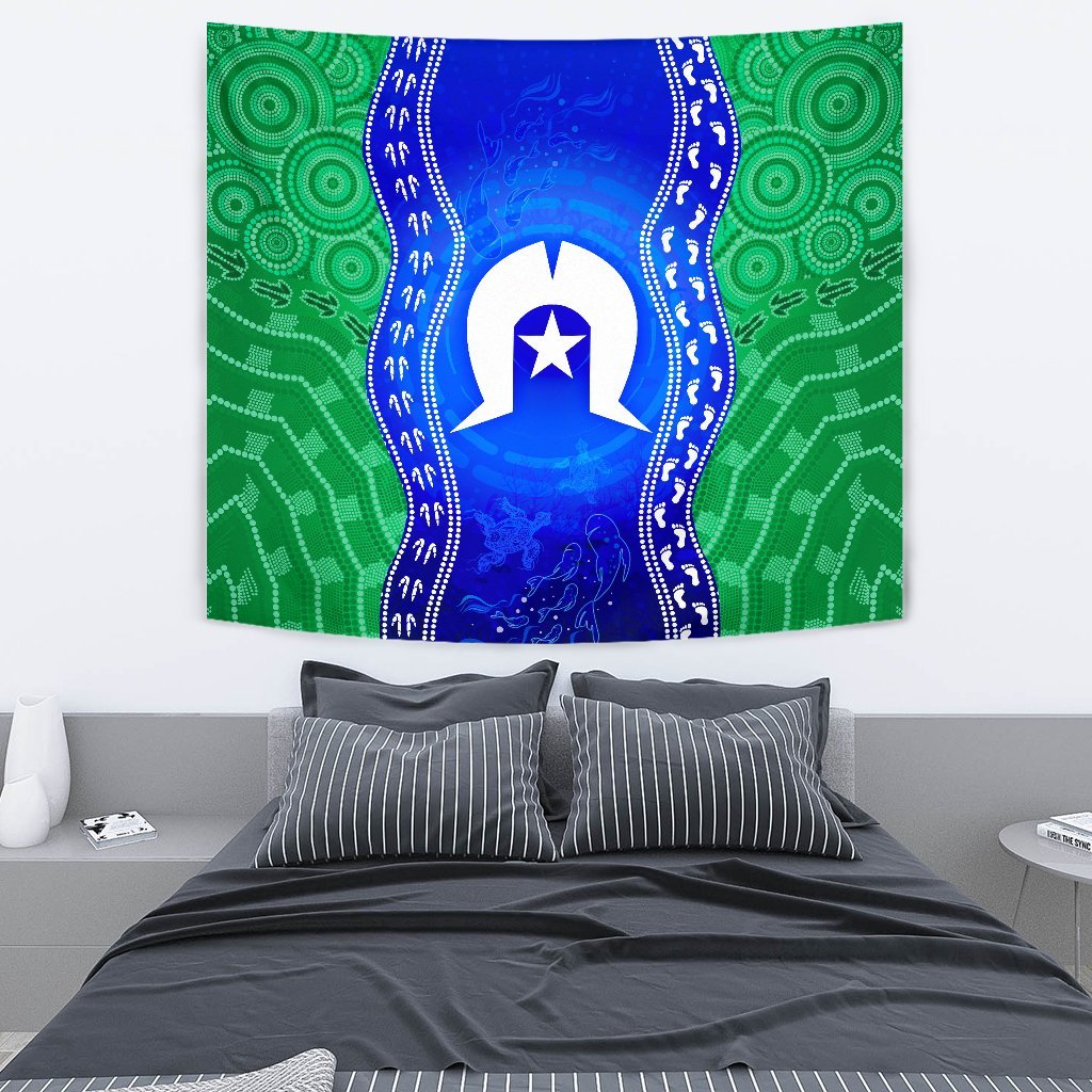 Torres Strait Islanders Tapestry - Torres Symbol With Aboriginal Patterns - Vibe Hoodie Shop