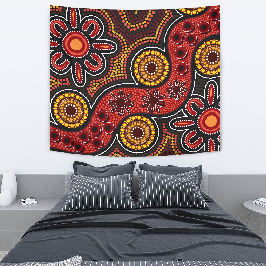 Aboriginal Tapestry - Indigenous Circle Dot Painting Style - - Vibe Hoodie Shop