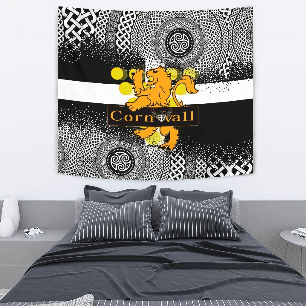 Celtic Cornwall Tapestry - Cornwall Flag With Celtic Triskelion - Vibe Hoodie Shop