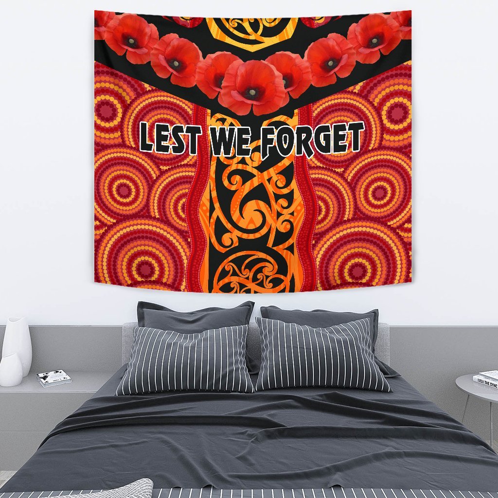 ANZAC Lest We Forget Poppy Tapestry New Zealand Maori Silver Fern - Australia Aboriginal - Vibe Hoodie Shop