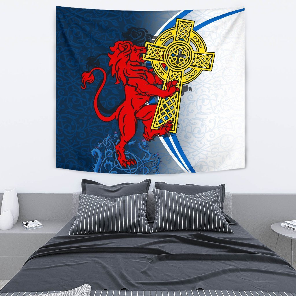 Scotland Tapestry - Scottish Lion With Celtic Cross - Vibe Hoodie Shop