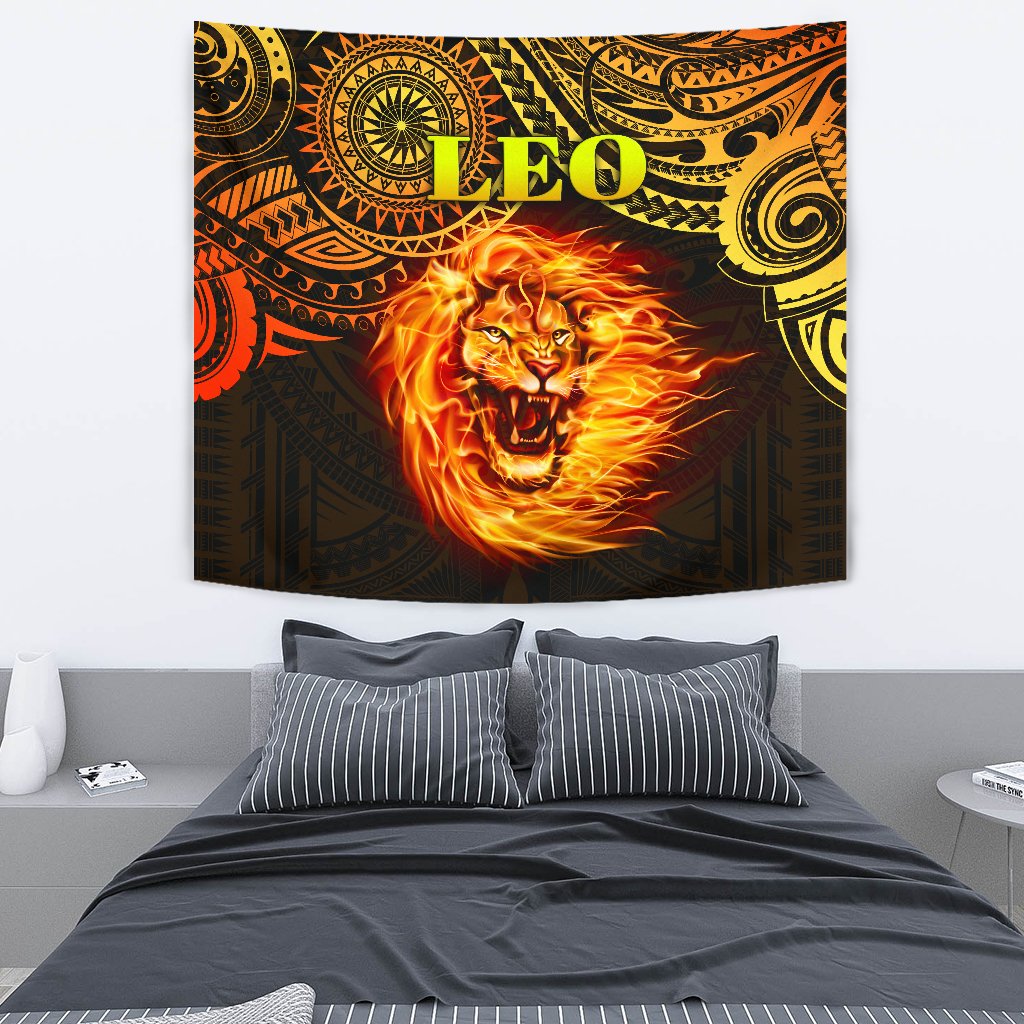 Sun In Leo Zodiac Tapestry Polynesian Tattoo Unique Vibes - Vibe Hoodie Shop