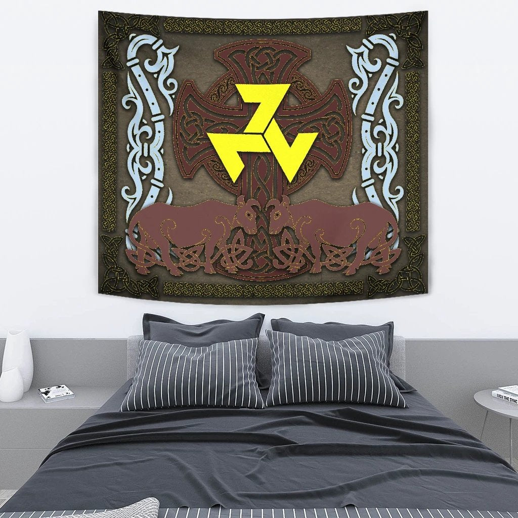 Celtic Tapestry - Bulls With Celtic Cross And Triskelion - Vibe Hoodie Shop