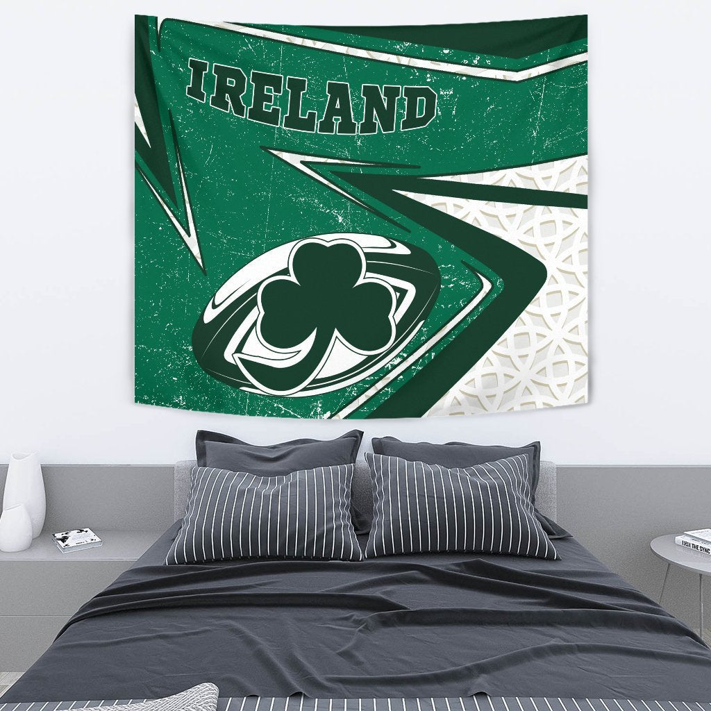 Ireland Rugby Tapestry - Celtic Shamrock and Rugby Ball - Vibe Hoodie Shop