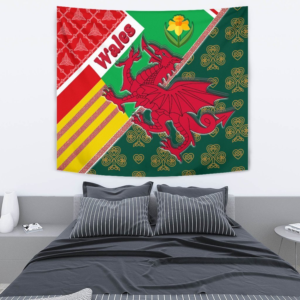 Celtic Wales Tapestry - Cymru Dragon and Daffodils - Vibe Hoodie Shop