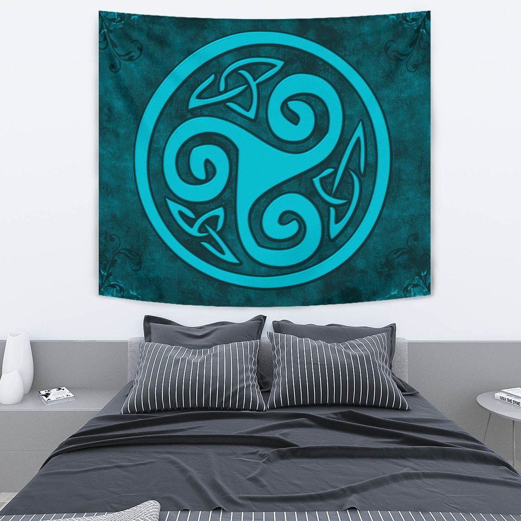 Celtic Tapestry - Celtic Triskele Grunge Art Mystical Blue - Vibe Hoodie Shop