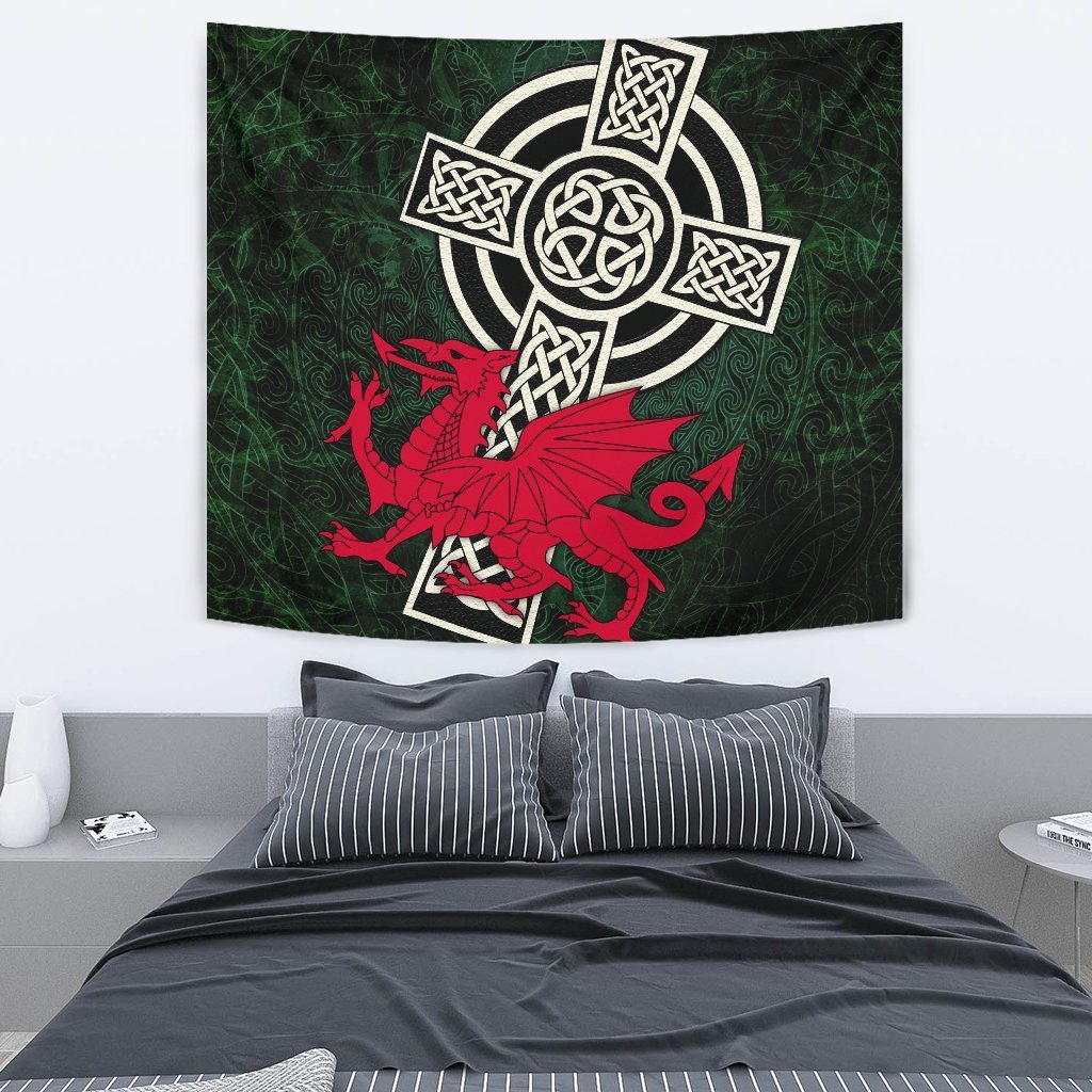 Wales Celtic Tapestry - Celtic Cross and Cymru Skew Style - Vibe Hoodie Shop