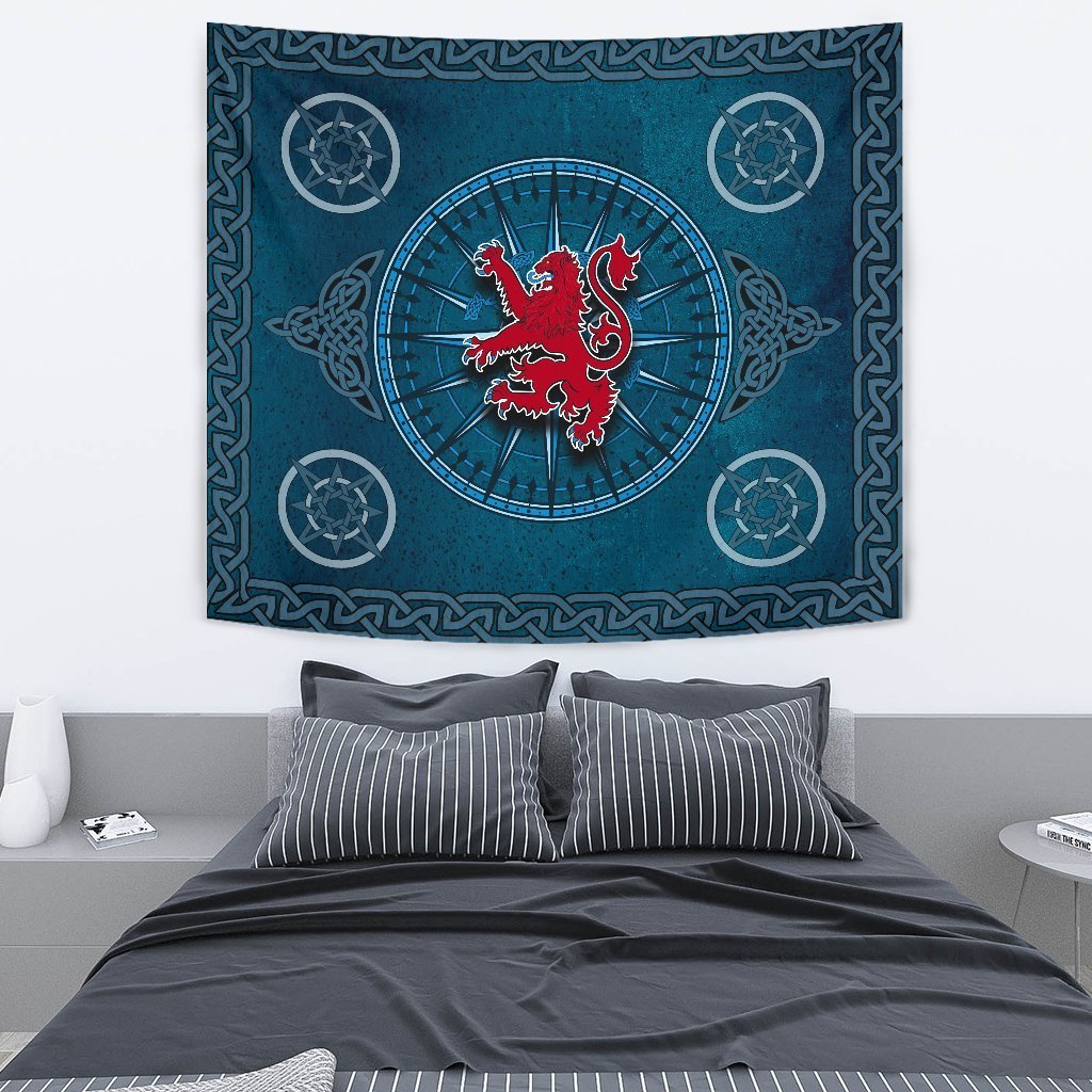 Scotland Celtic Tapestry - Celtic Compass With Scottish Lion - Vibe Hoodie Shop