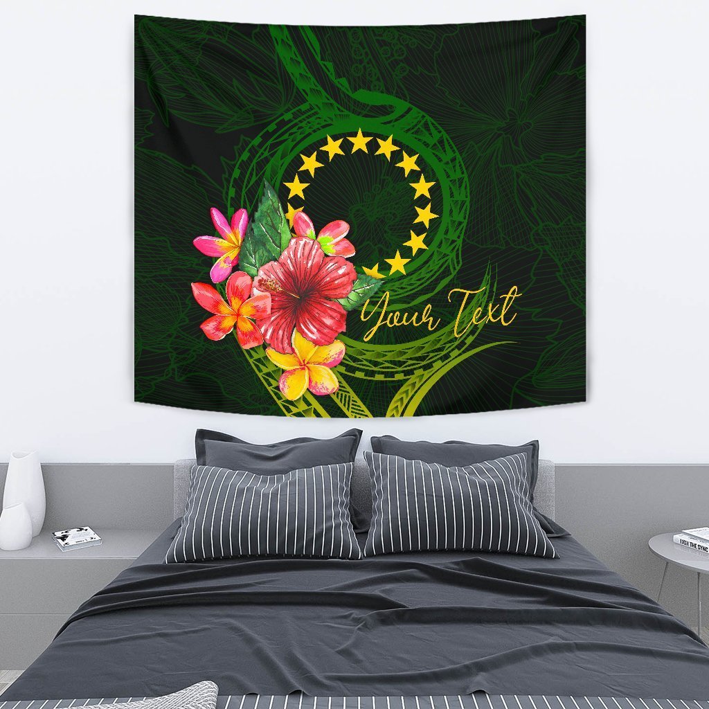 Cook Islands Polynesian Custom Personalised Tapestry - Floral With Seal Flag Color - Vibe Hoodie Shop