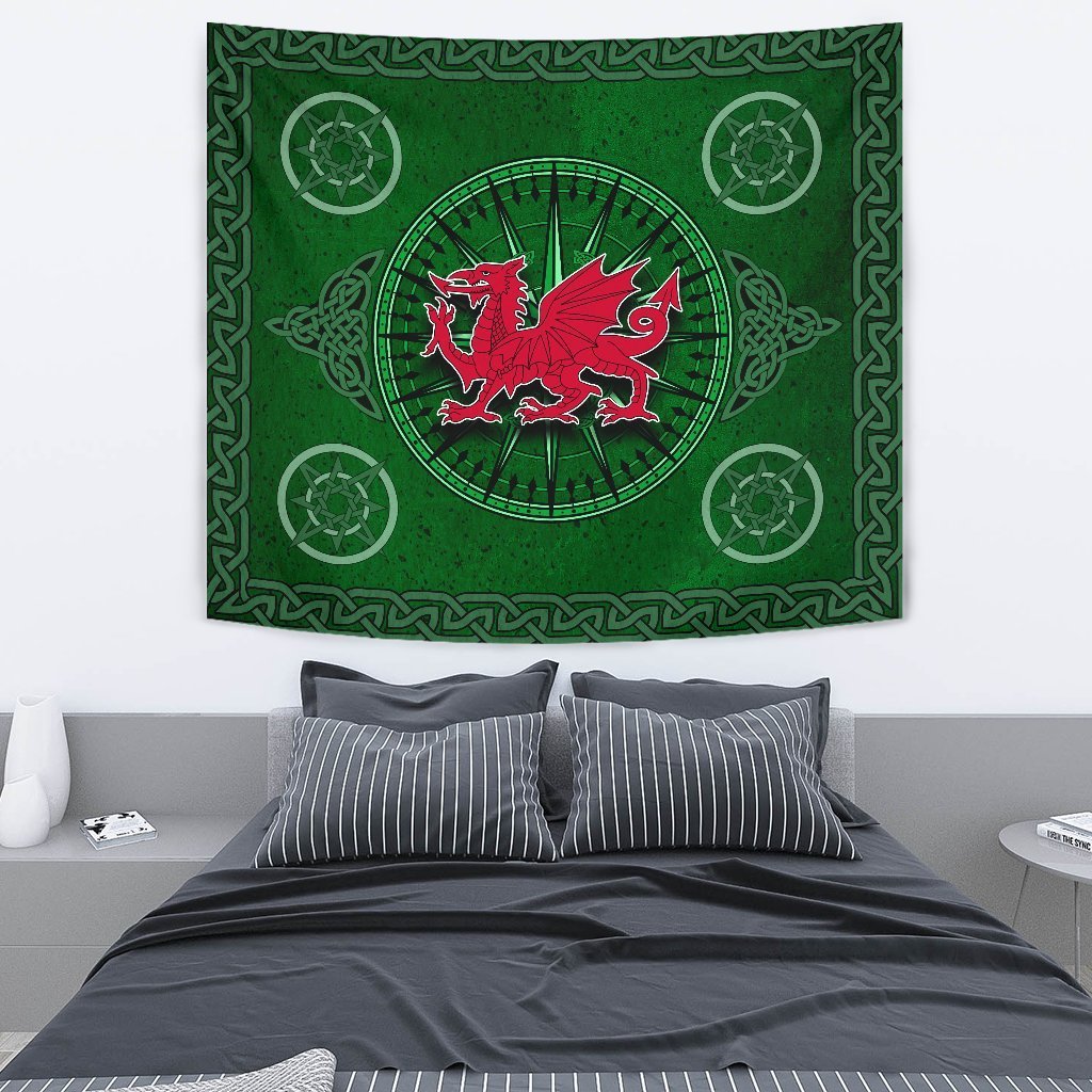 Wales Celtic Tapestry - Celtic Compass With Welsh Dragon - Vibe Hoodie Shop