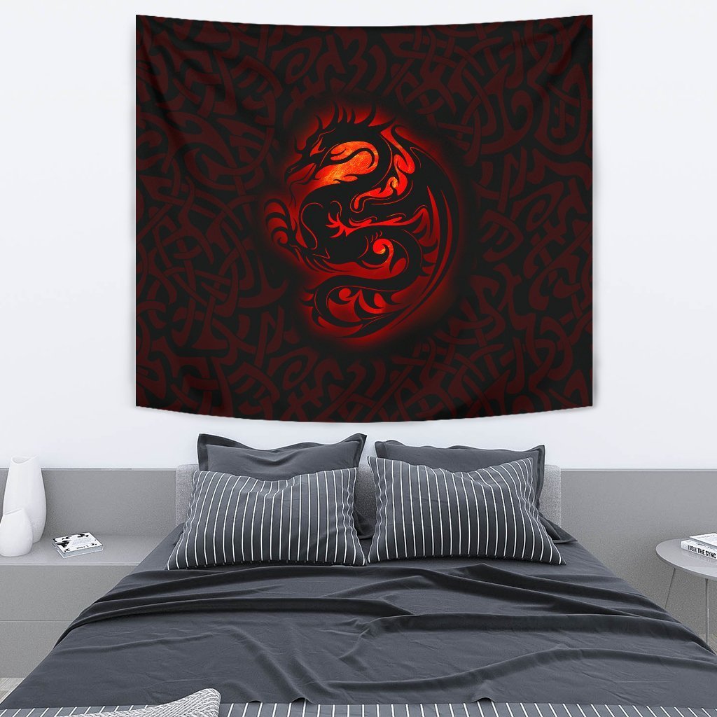 Wales Celtic Tapestry - Fury Celtic Dragon With Knot - Vibe Hoodie Shop