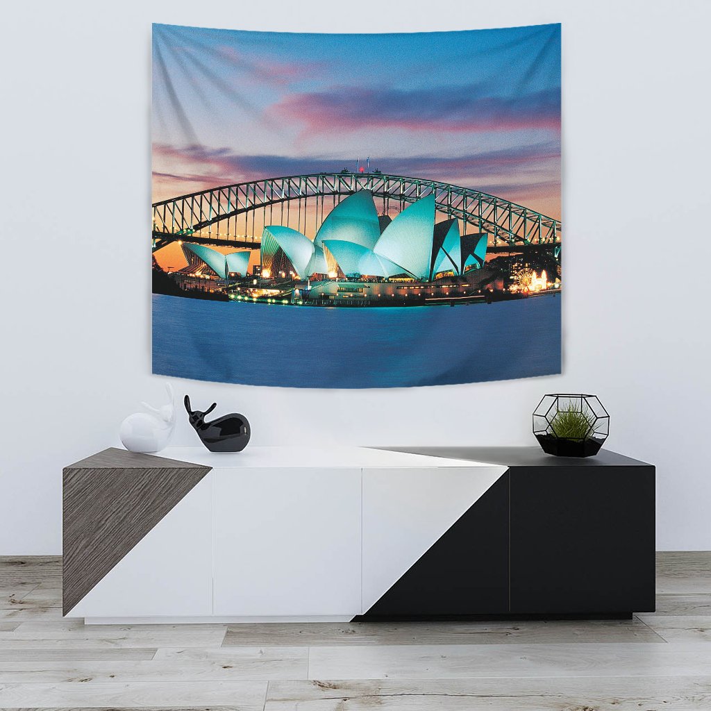 Tapestry - Sydney Opera Tapestries Sunset Landscape - Vibe Hoodie Shop