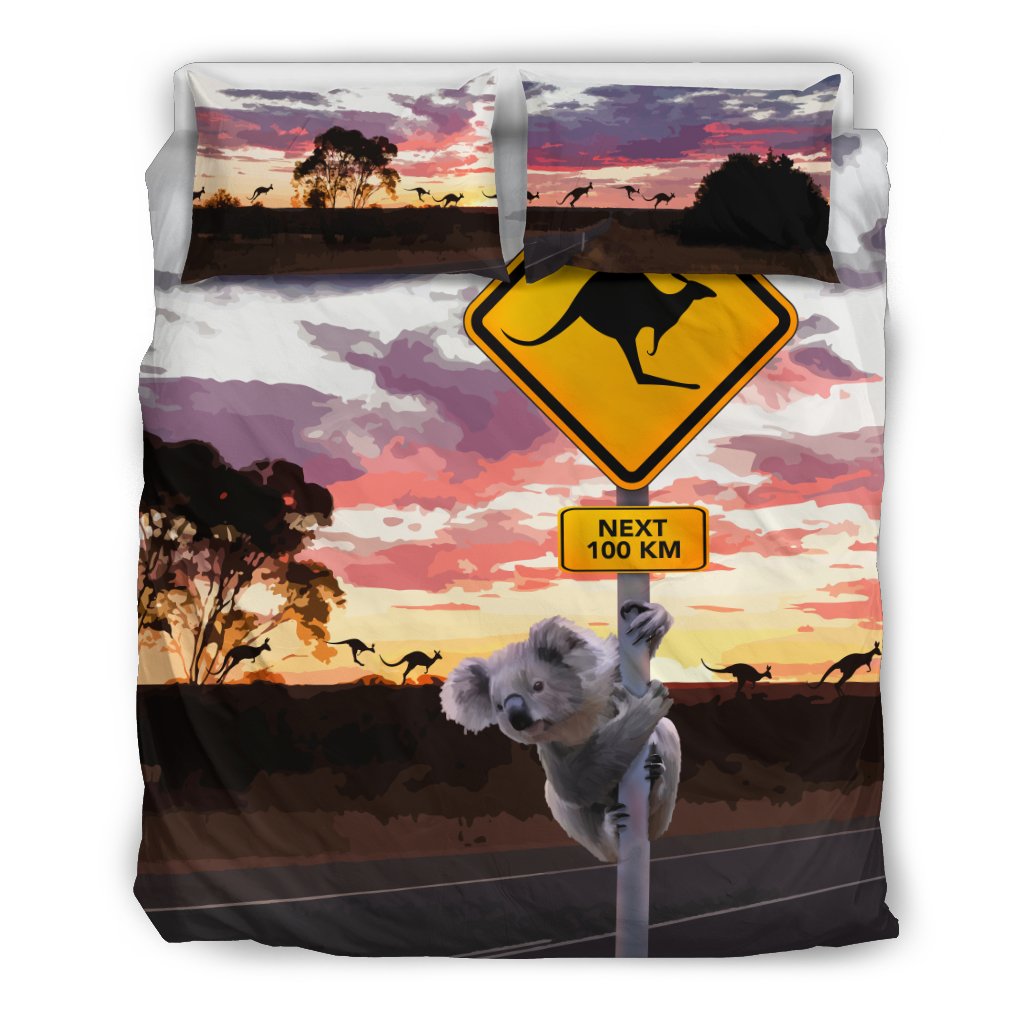 Bedding Sets - Koala Bed Kangaroo Sign Sunset Landscape Art Sets - Vibe Hoodie Shop