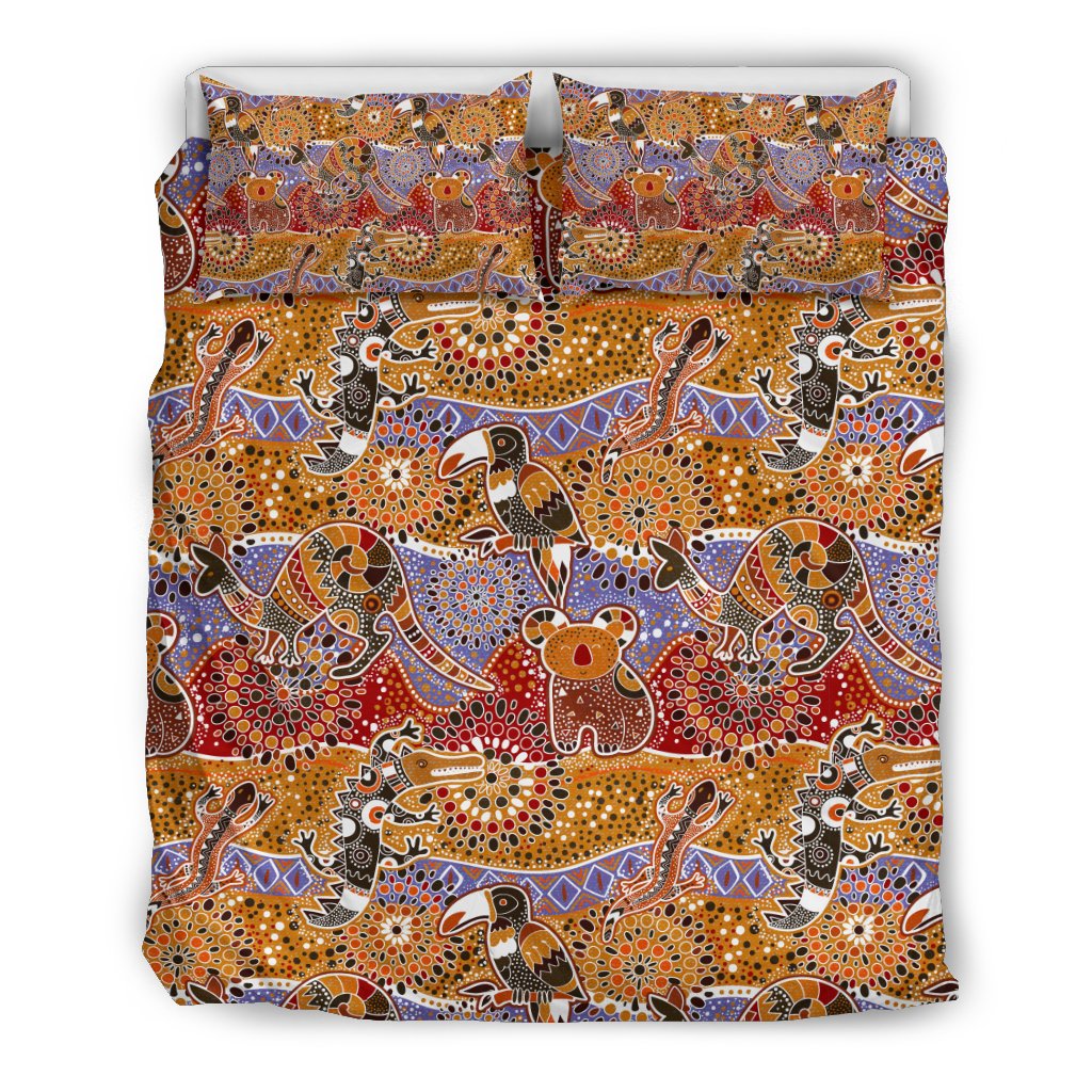 Aboriginal Bedding Sets, Kangaroo Kookaburra Koala Patterns Ver02 - Vibe Hoodie Shop