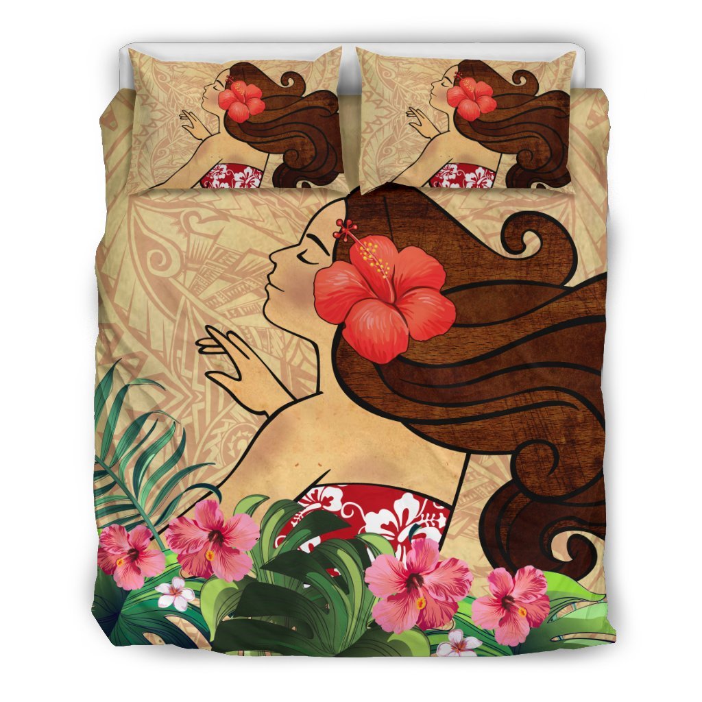 Polynesian Bedding Set - Hula Girl With Hibiscus - Vibe Hoodie Shop