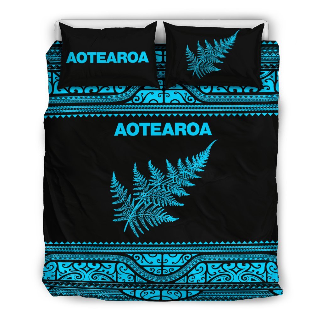 Aotearoa New Zealand Maori Bedding Set Silver Fern - Blue - Vibe Hoodie Shop