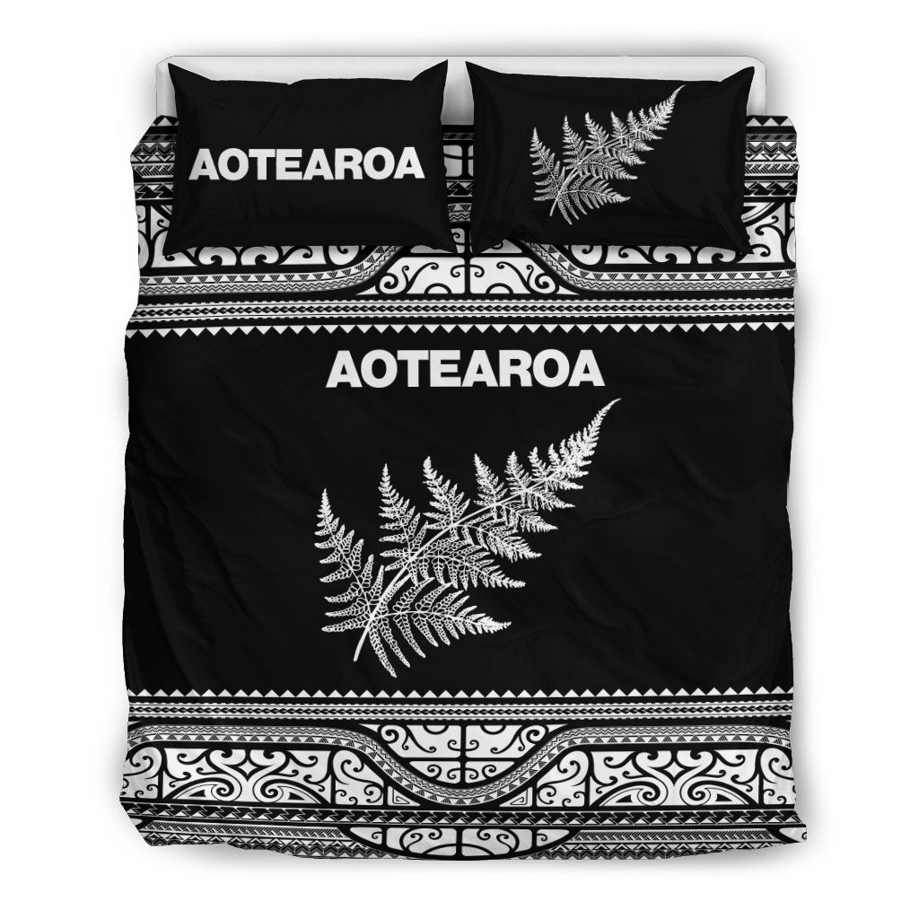 Aotearoa New Zealand Maori Bedding Set Silver Fern - White - Vibe Hoodie Shop