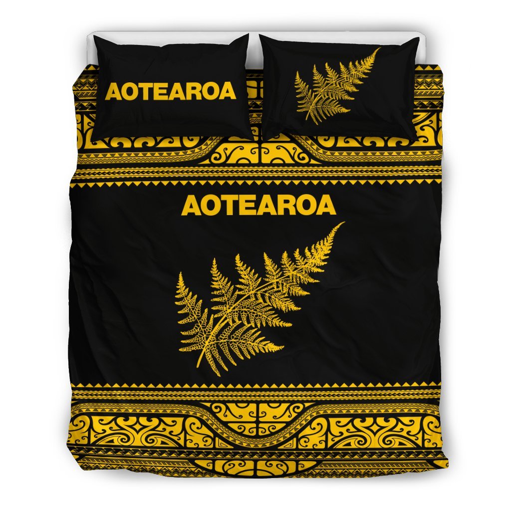 Aotearoa New Zealand Maori Bedding Set Silver Fern - Yellow - Vibe Hoodie Shop