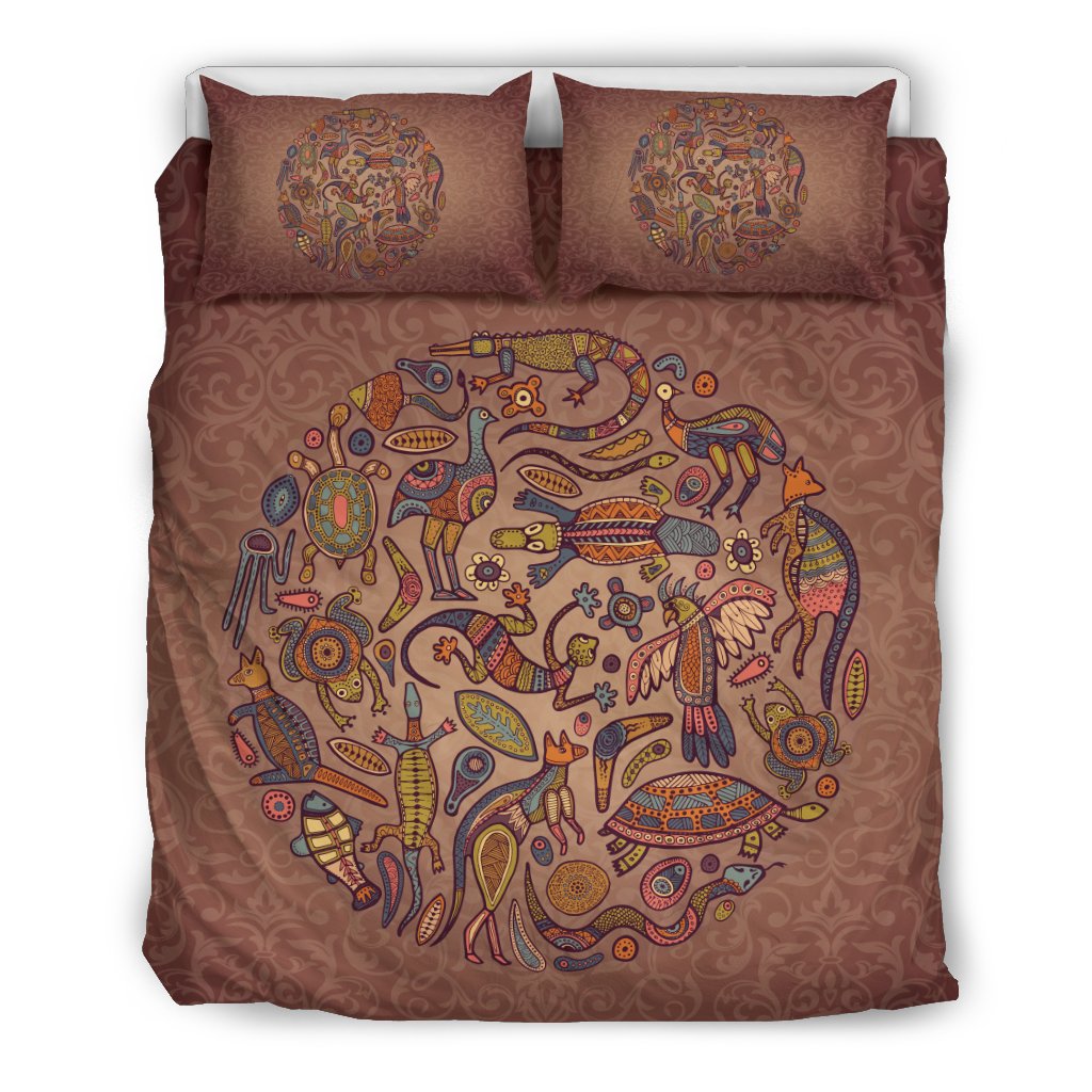 Aboriginal Bedding Sets, Kangaroo Kookaburra Circle Australian Animals - Vibe Hoodie Shop