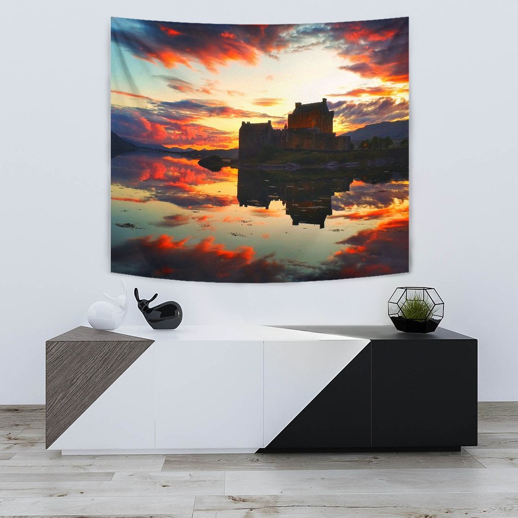 Scotland - Eilean Castle At Sunset Tapestry - Vibe Hoodie Shop