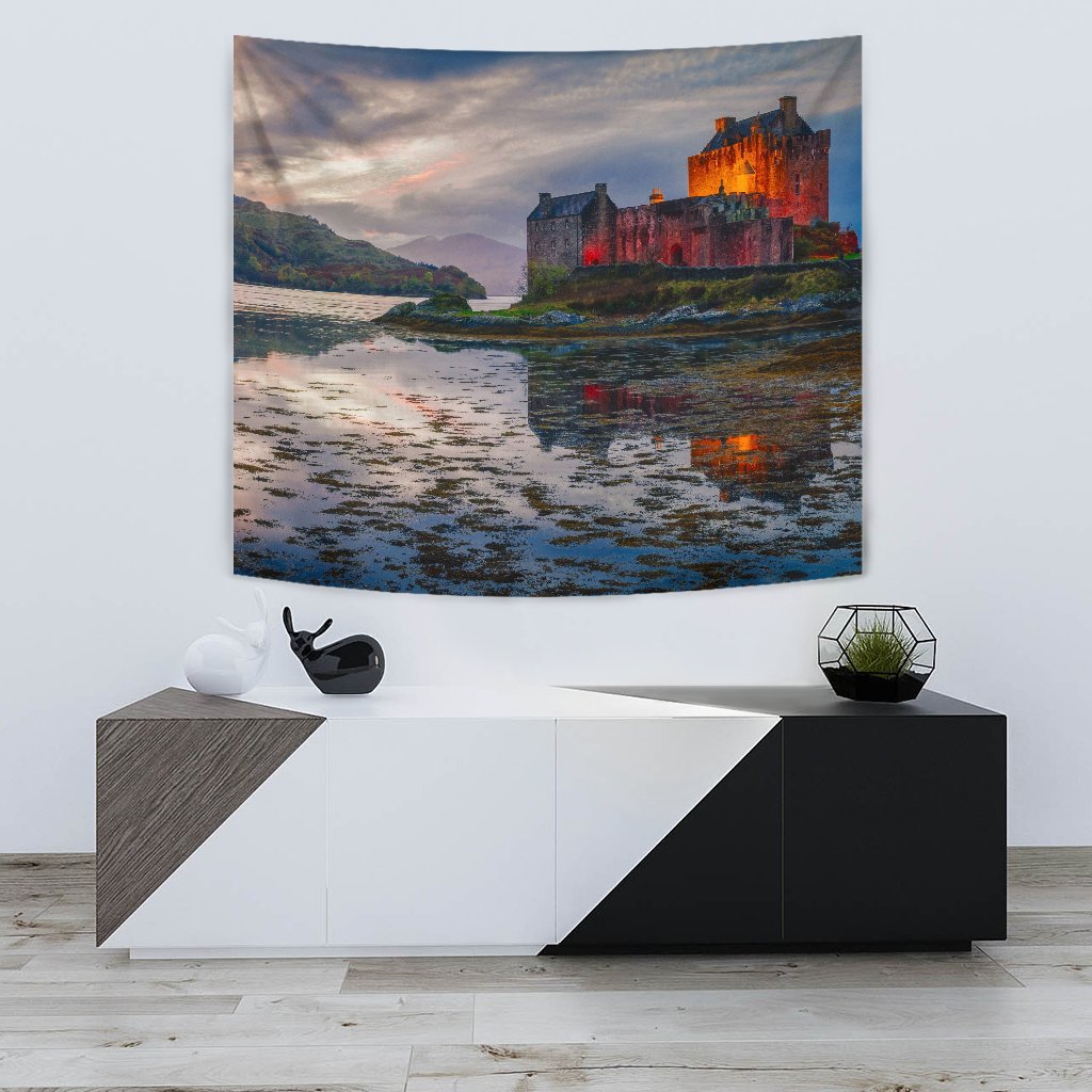 Scotland Sunset Sky Eilean Donan Castle Tapestry - Vibe Hoodie Shop