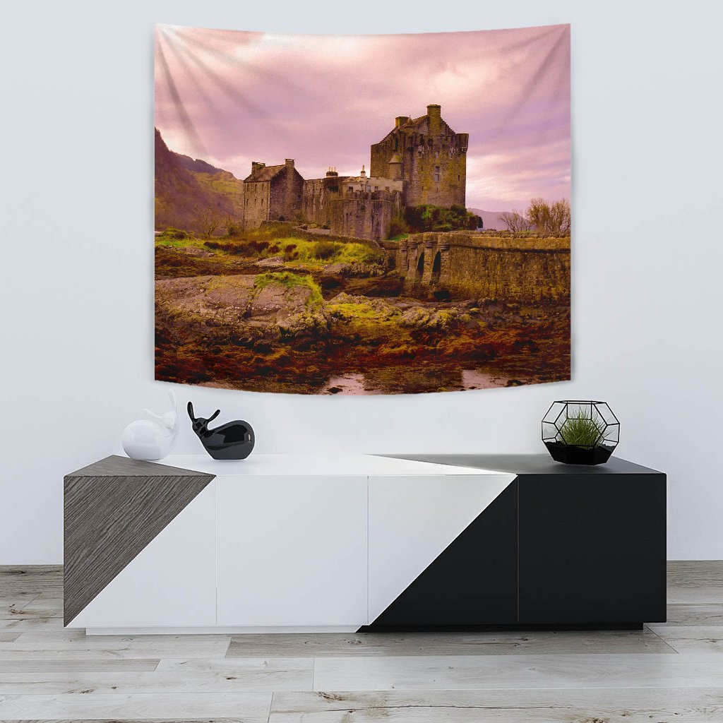 Scotland Eilean Donan Castle Pink Sky Tapestry - Vibe Hoodie Shop