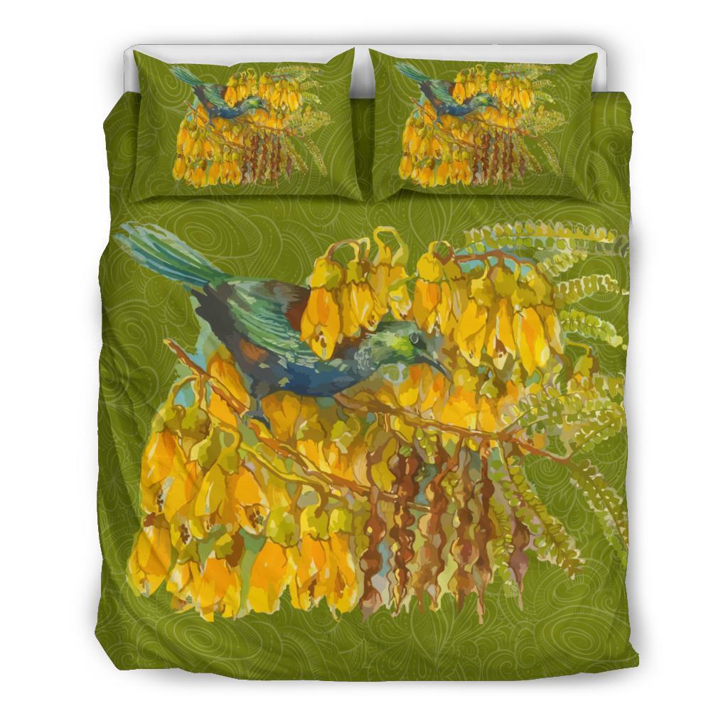 New Zealand Kowhai Bedding Set, Tui Bird Duvet Cover And Pillow Case - Vibe Hoodie Shop