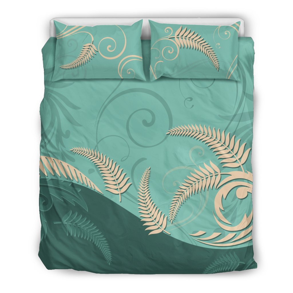 New Zealand Silver Fern Bedding Set - Mint X Golden - Vibe Hoodie Shop