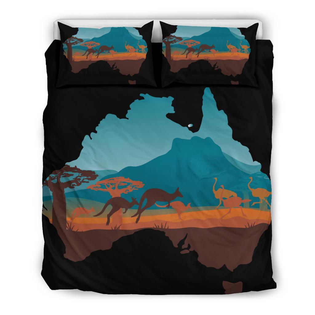 Bedding Sets - Australia Map Bed Kangaroo Uluru Landscape Art Sets - Vibe Hoodie Shop