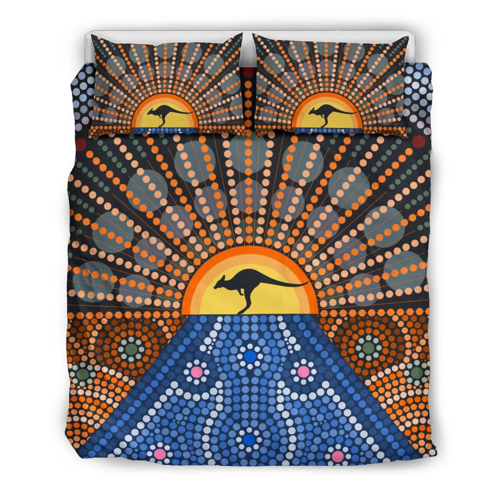 Aboriginal Bedding Sets, Kangaroo Sun Dot Painting - Vibe Hoodie Shop