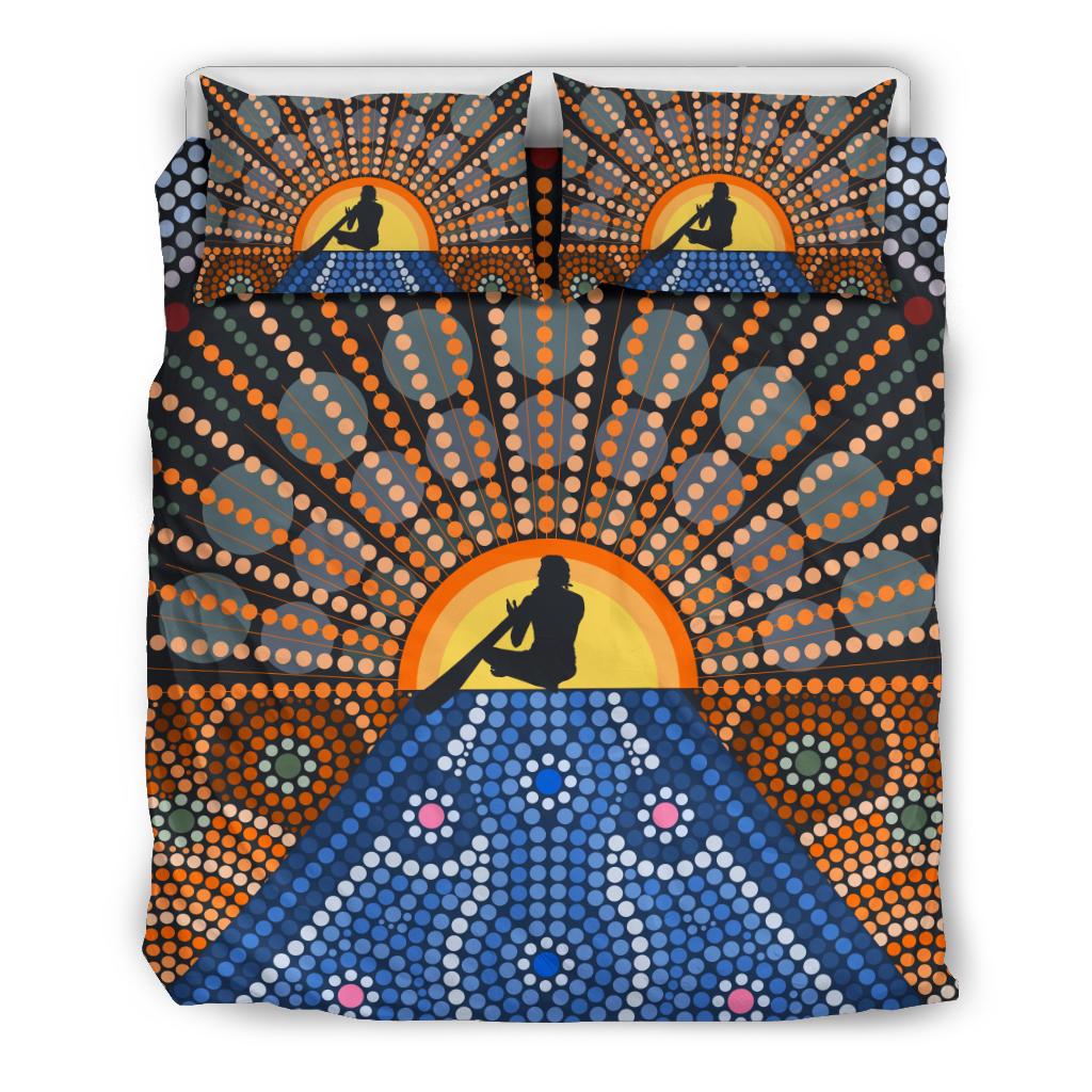 Aboriginal Bedding Sets, Didgeridoo Australia Sun Dot Painting - Vibe Hoodie Shop