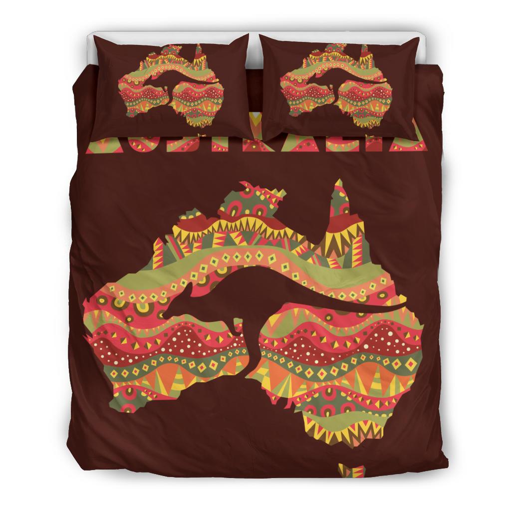 Aboriginal Bedding Sets, Australia Map Patterns Kangaroo - Vibe Hoodie Shop