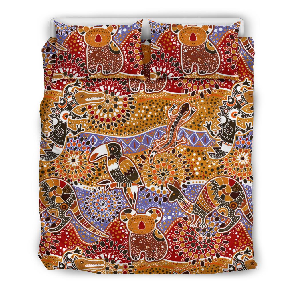 Aboriginal Bedding Sets, Kangaroo Kookaburra Koala Patterns Ver01 - Vibe Hoodie Shop