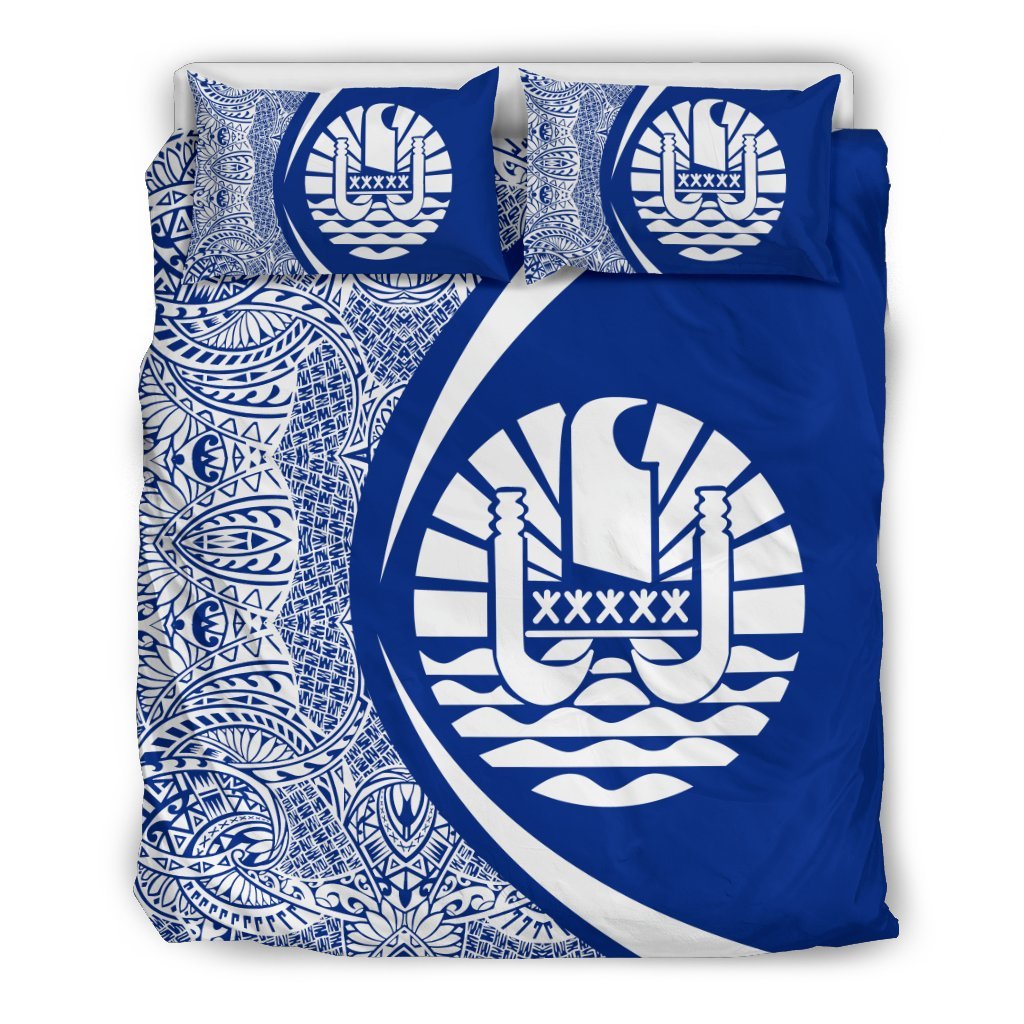 French Polynesia Coat Of Arms Polynesian Bedding Set - Circle Style 03 - Vibe Hoodie Shop