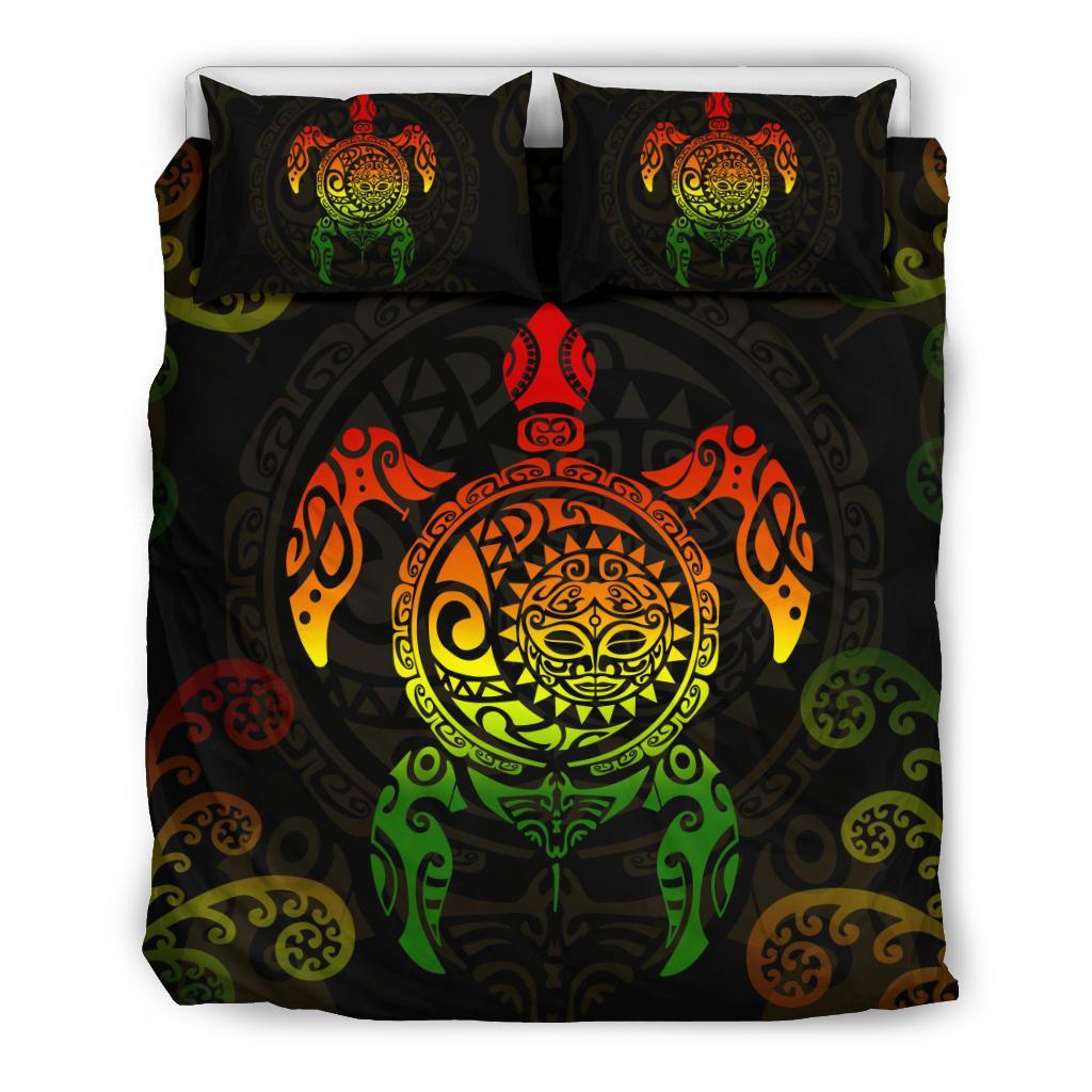 Maori Turtle Bedding Set Koru Fern Rasta - Vibe Hoodie Shop