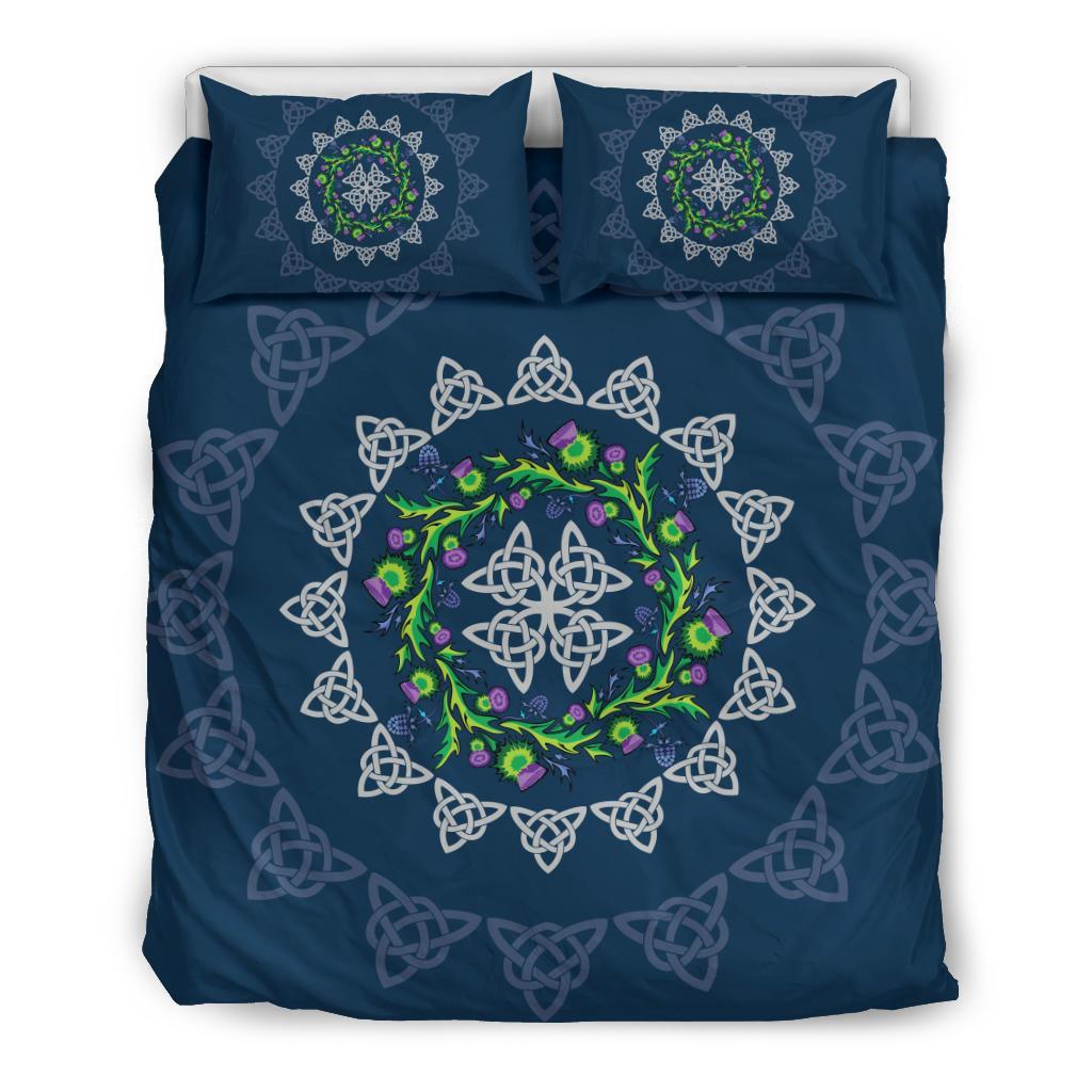 Scotland Bedding Set Thistle Flowers And Celtic Knots - Vibe Hoodie Shop