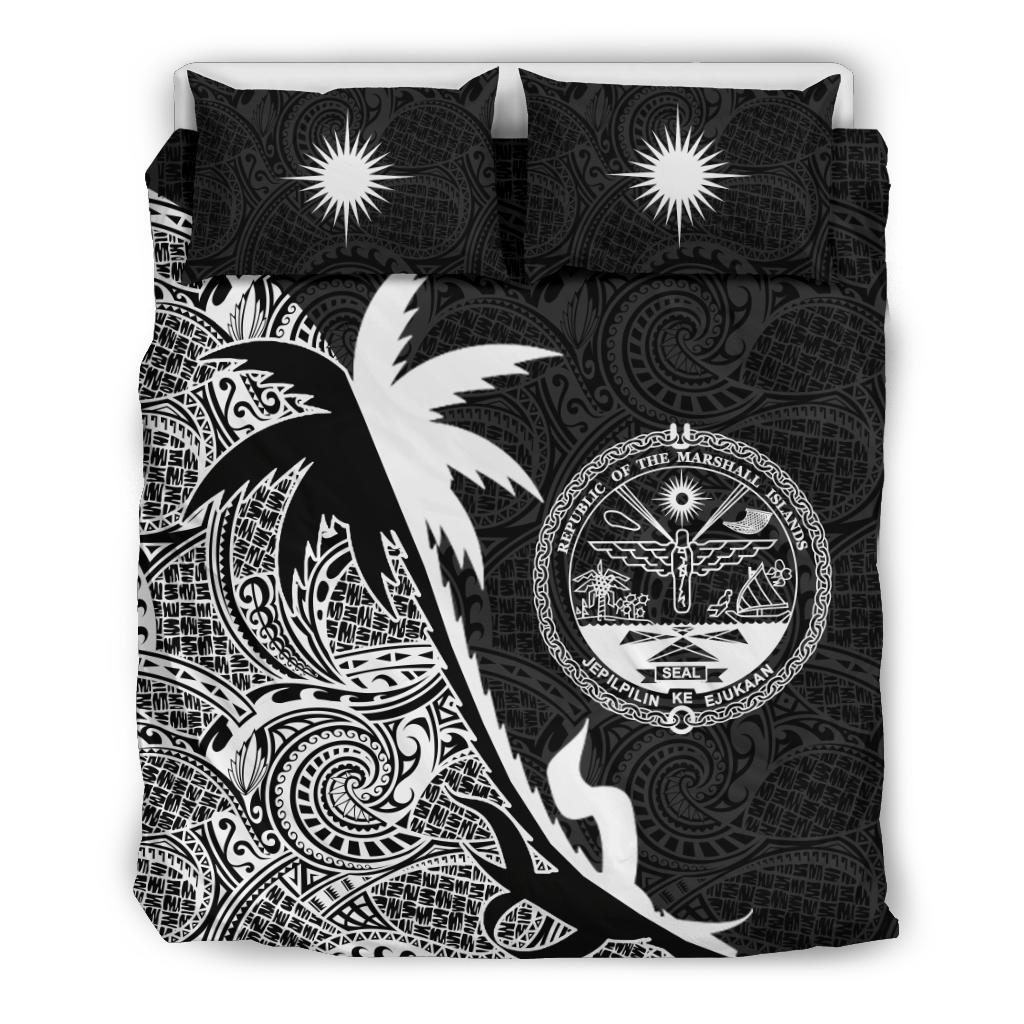 Marshall Islands Coconut Tree Bedding Set Black White - Vibe Hoodie Shop