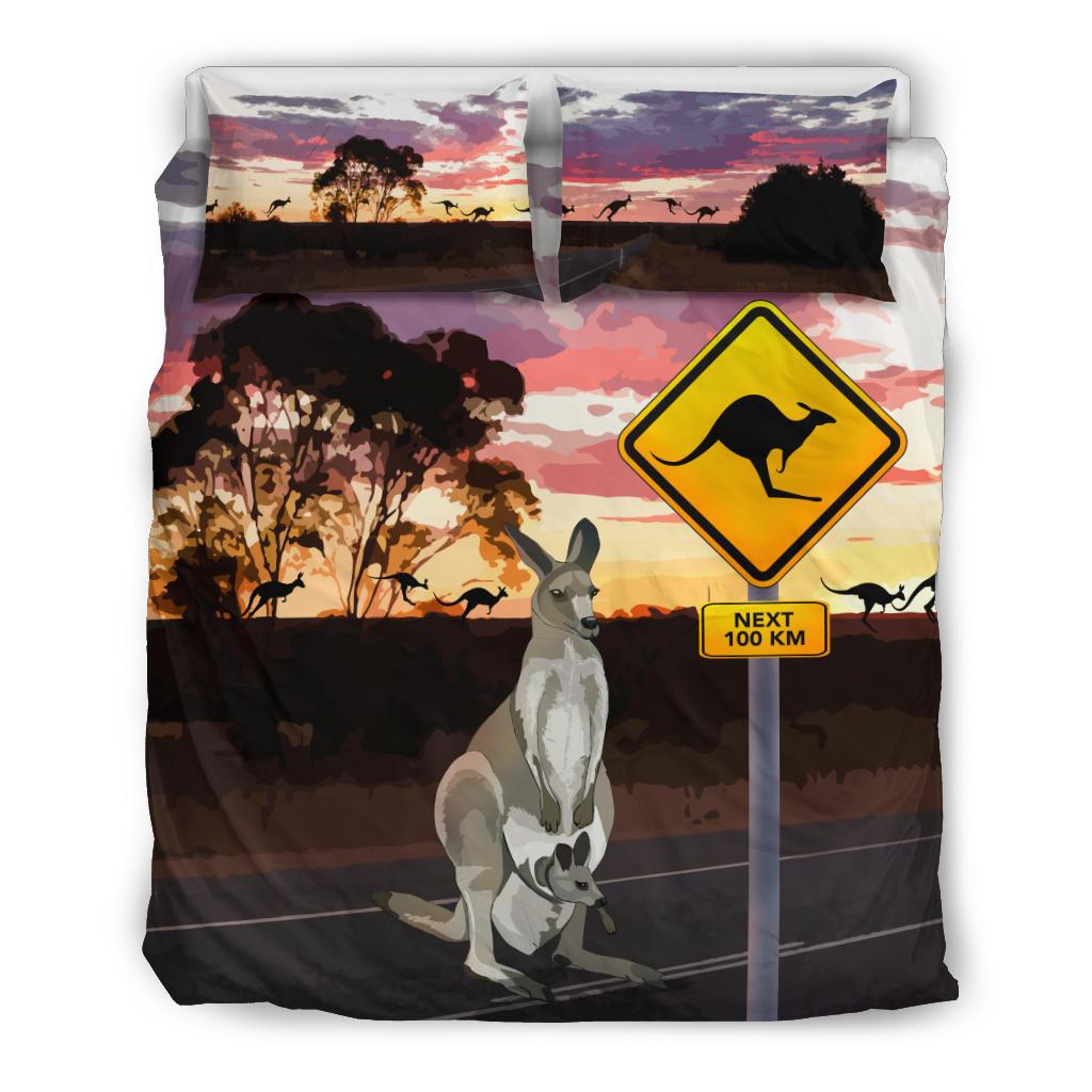 Bedding Sets - Kangaroo Bed Kangaroo Sign Landscape Art - Vibe Hoodie Shop