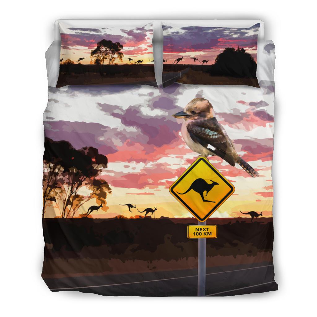 Bedding Sets - Kookaburra Bed Kangaroo Sign Landscape Art Sets - Vibe Hoodie Shop