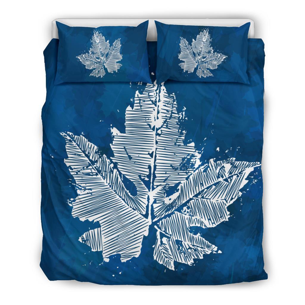 Canada Bedding Set - Grunge Maple Leaf Duvet Cover (Blue) - Vibe Hoodie Shop