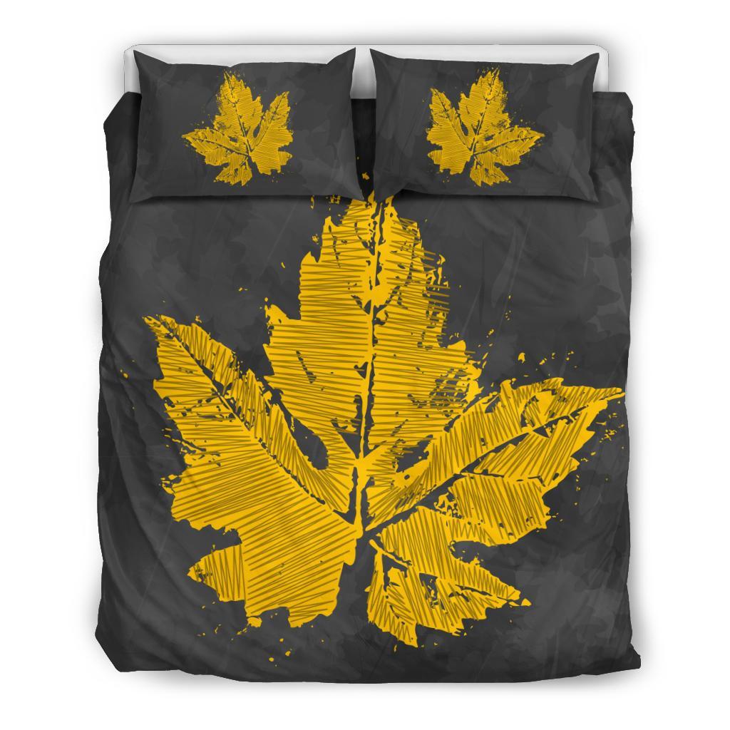 Canada Bedding Set - Grunge Maple Leaf Duvet Cover (Grey) - Vibe Hoodie Shop