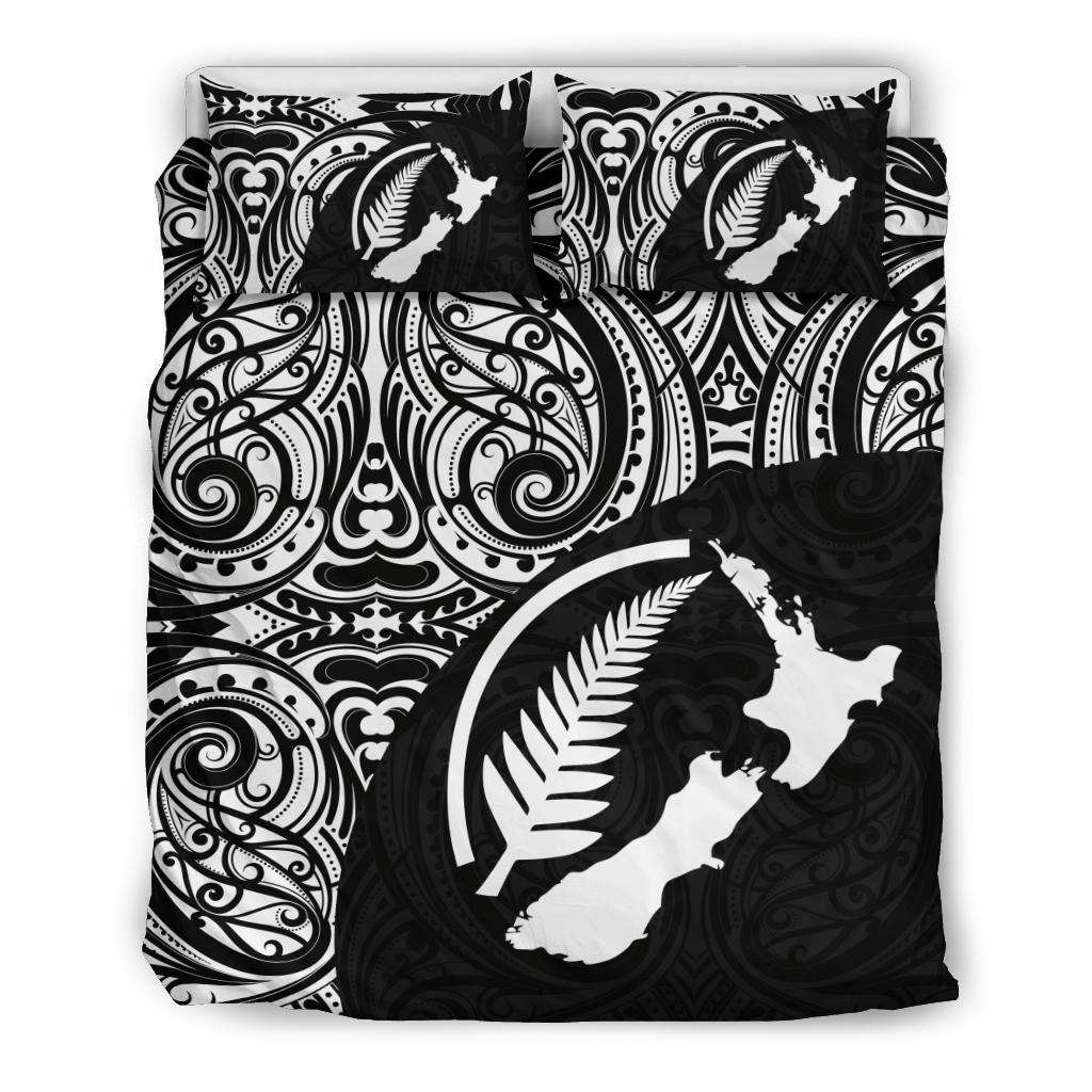 Aotearoa Maori With Map And Silver Fern Bedding Set - Vibe Hoodie Shop
