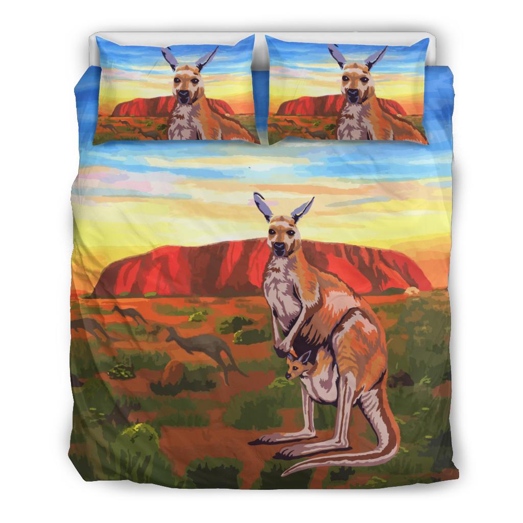 Aboriginal Bedding Sets, Kangaroo Uluru Landscape Art - Vibe Hoodie Shop