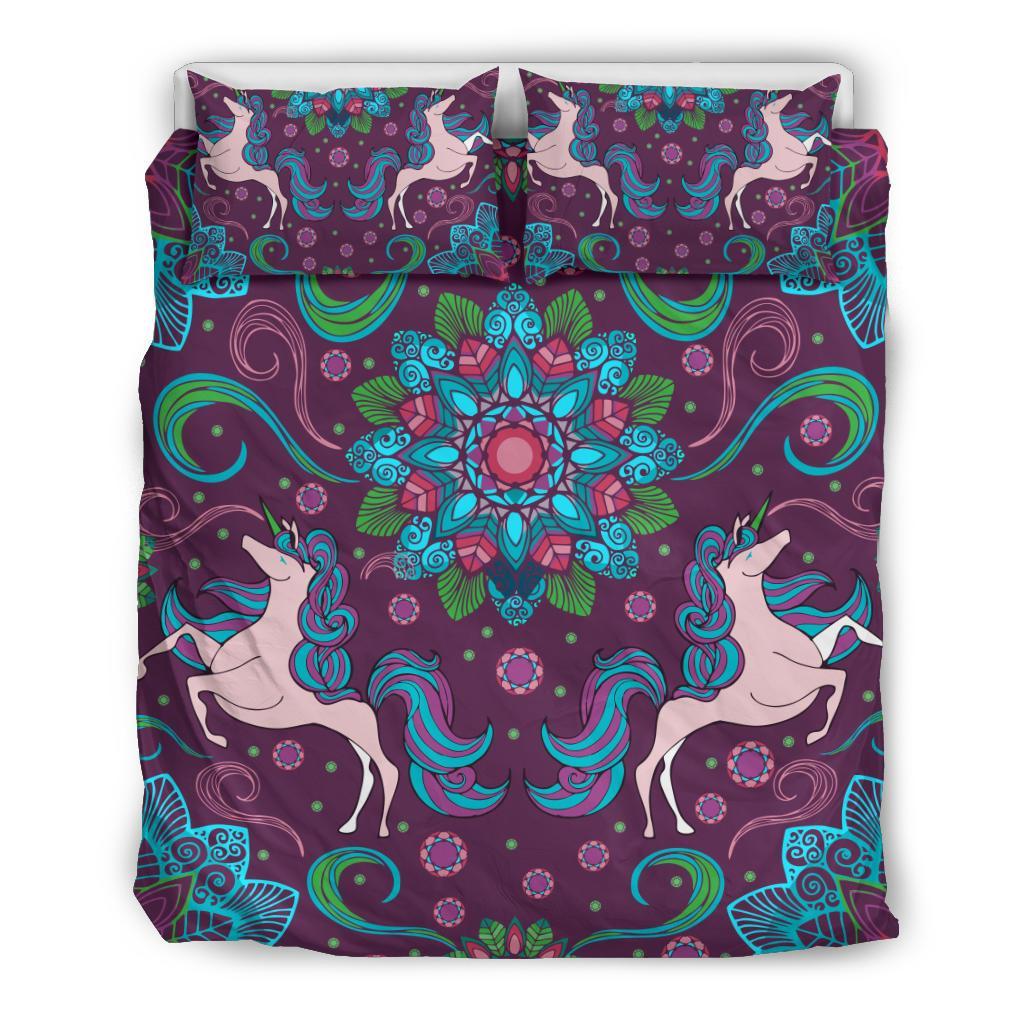 Scotland Bedding Set Unicorn And Boho Mandala Flower - Vibe Hoodie Shop